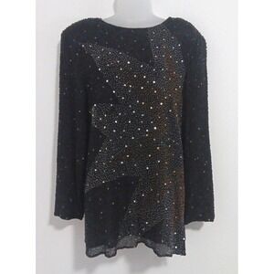 Felicity Mini Dress Tunic Womens XL Black 100% Silk Evening VTG Sheer Lined Chic